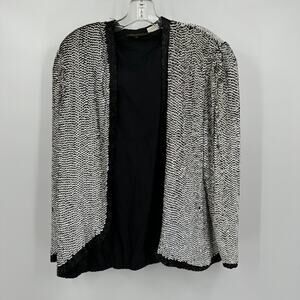 Vintage Creative Creations Womens SIlk Sequin Blazer‎ Jacket Size L Disco Artsy